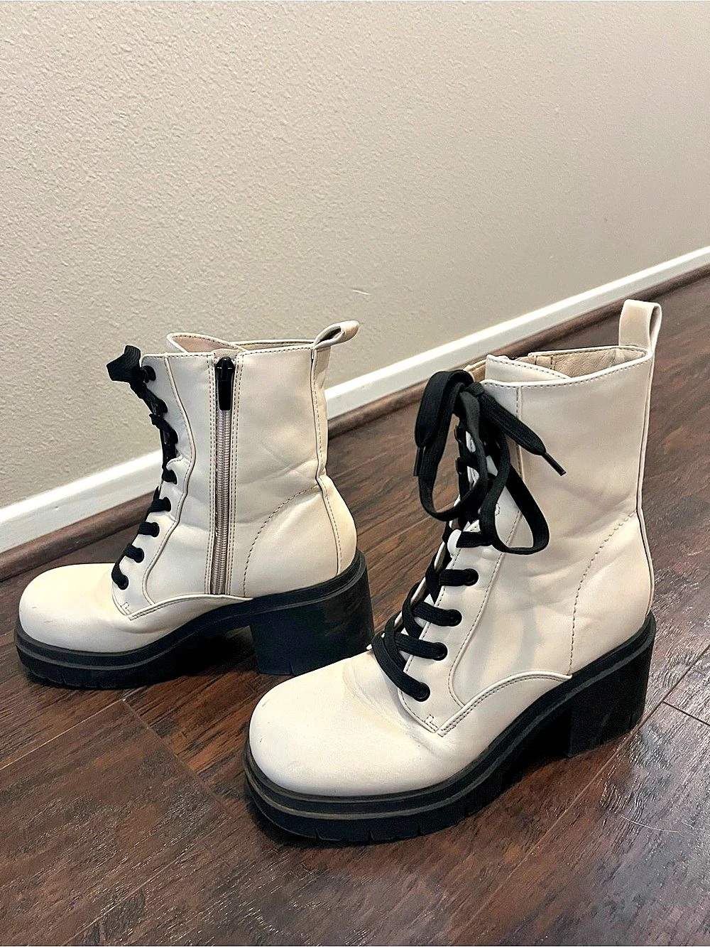 Nine West White Platform Combat Boots